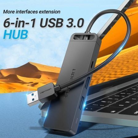 Vention Docking USB 3.0 CHVBB con 3 puertos USB, 1 Micro USB PD, lector de tarjetas SD y MicroSD, Negro Vention Docking USB 3.0 CHVBB con 3 puertos USB, 1 Micro USB PD, lector de tarjetas SD y MicroSD, Negro